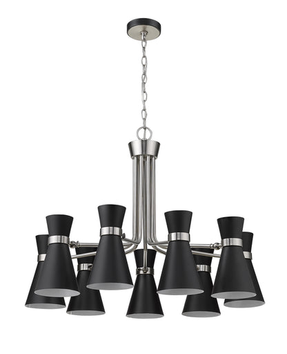 Soriano 9 Light Chandelier Matte Black + Brushed Nickel