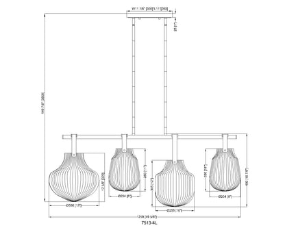 Newbury 4 Light Pendant Matte Black