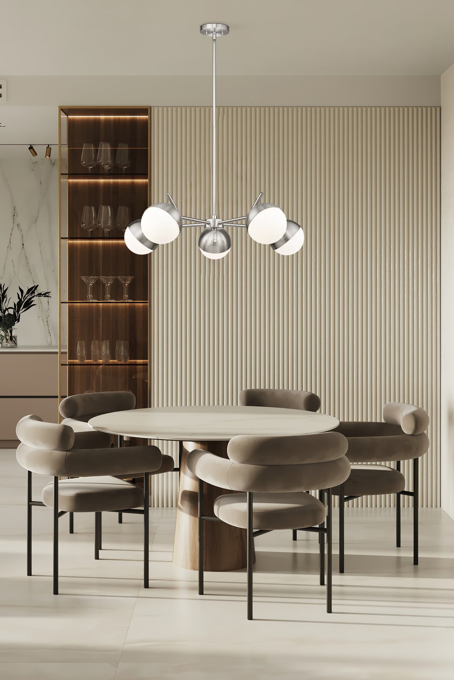 Realm Sphere 5 Light Chandelier Brushed Nickel