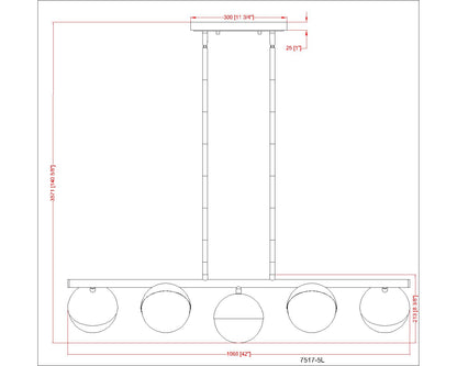 Realm Sphere 5 Light Linear Chandelier Brushed Nickel