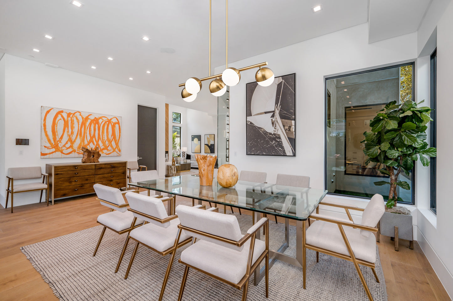 Realm Sphere 5 Light Linear Chandelier Modern Gold