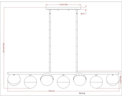 Realm Sphere 7 Light Linear Chandelier Matte Black