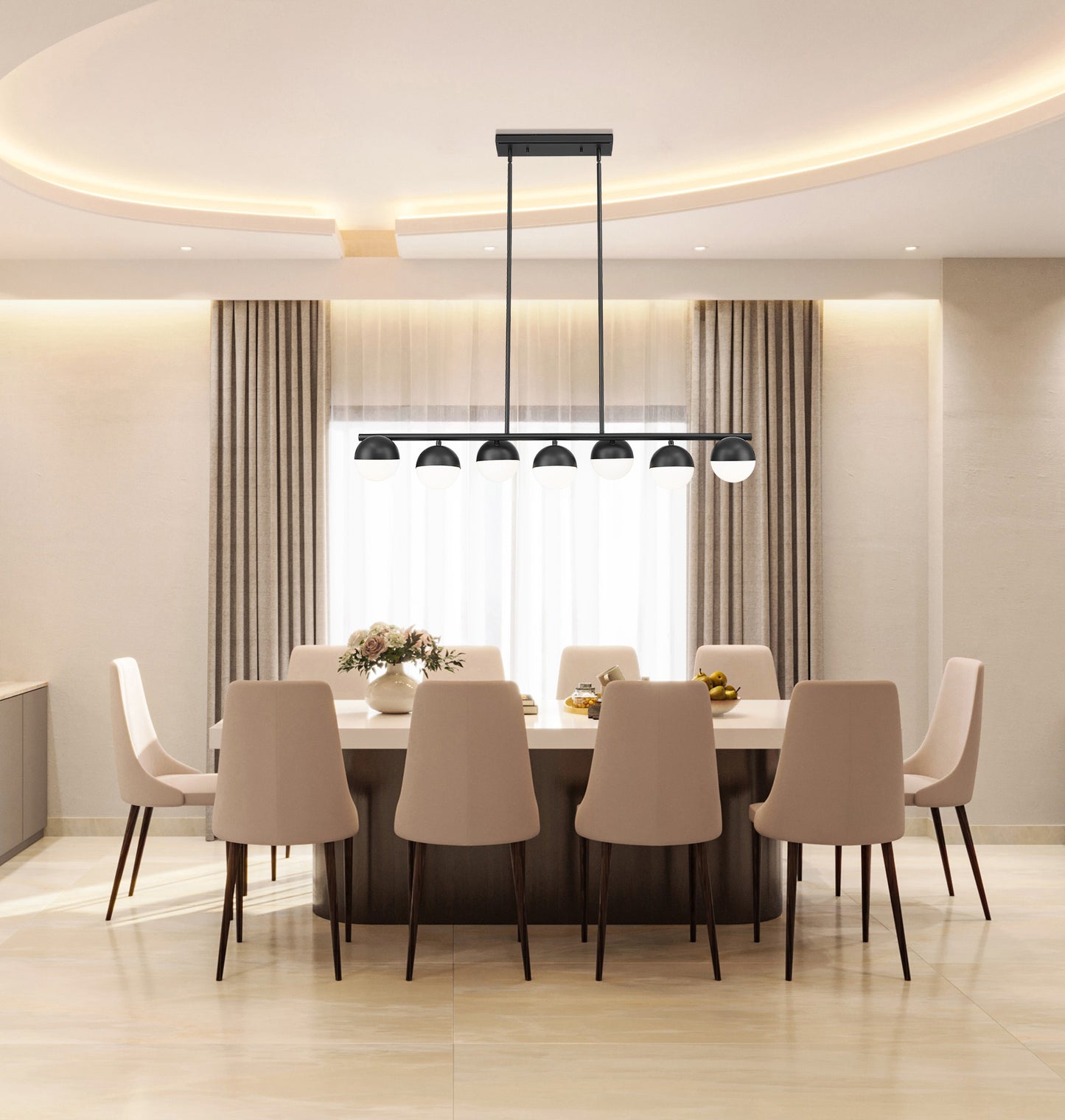 Realm Sphere 7 Light Linear Chandelier Matte Black