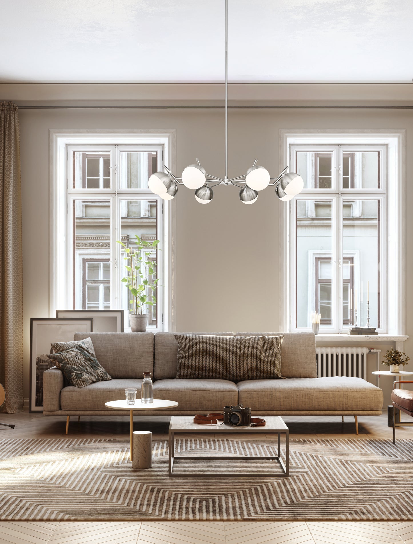 Realm Sphere 8 Light Chandelier Brushed Nickel