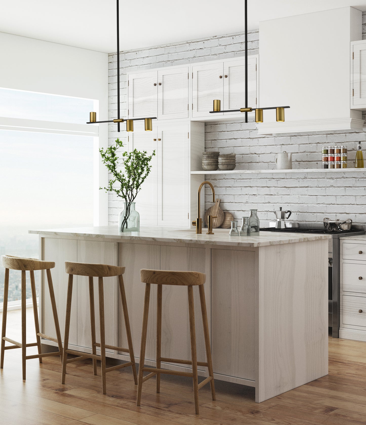 Calumet 3 Light Linear Chandelier Matte Black + Olde Brass
