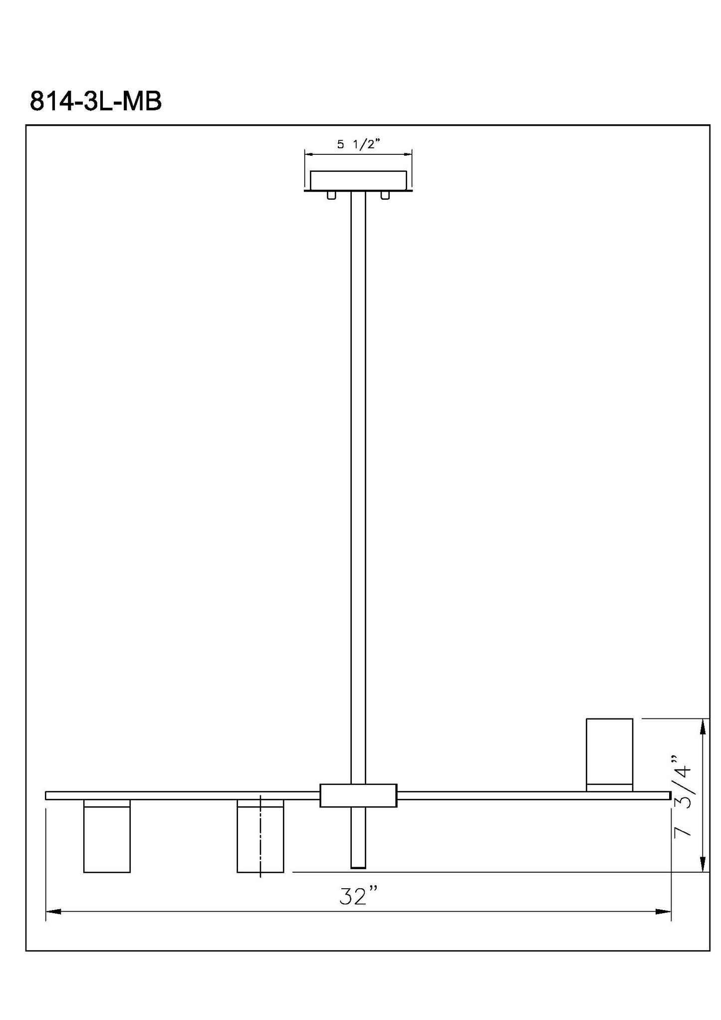 Calumet GU10 3 Light Linear Chandelier Matte Black + Polished Nickel