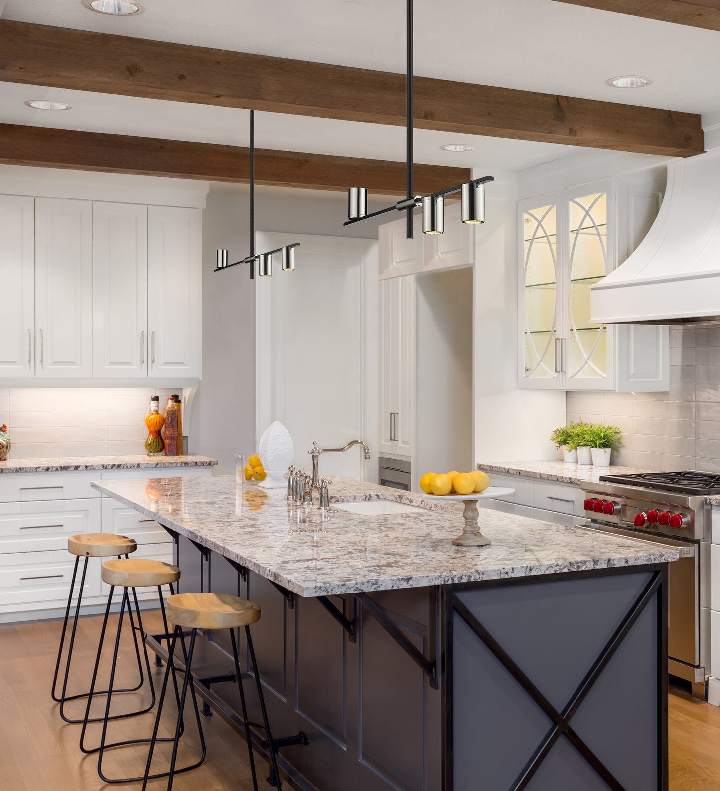 Calumet GU10 3 Light Linear Chandelier Matte Black + Polished Nickel