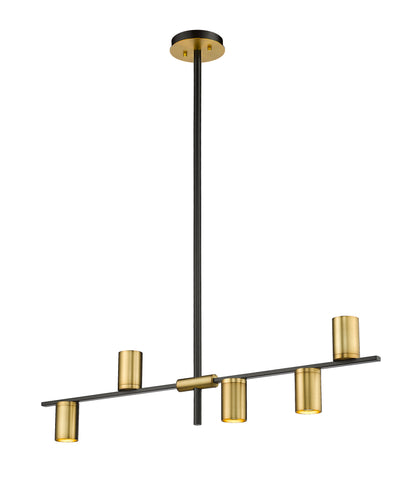 Calumet GU10 5 Light Linear Chandelier Matte Black + Olde Brass