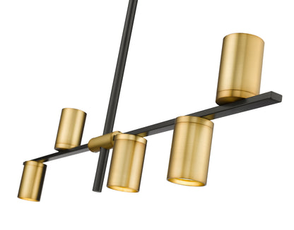 Calumet GU10 5 Light Linear Chandelier Matte Black + Olde Brass