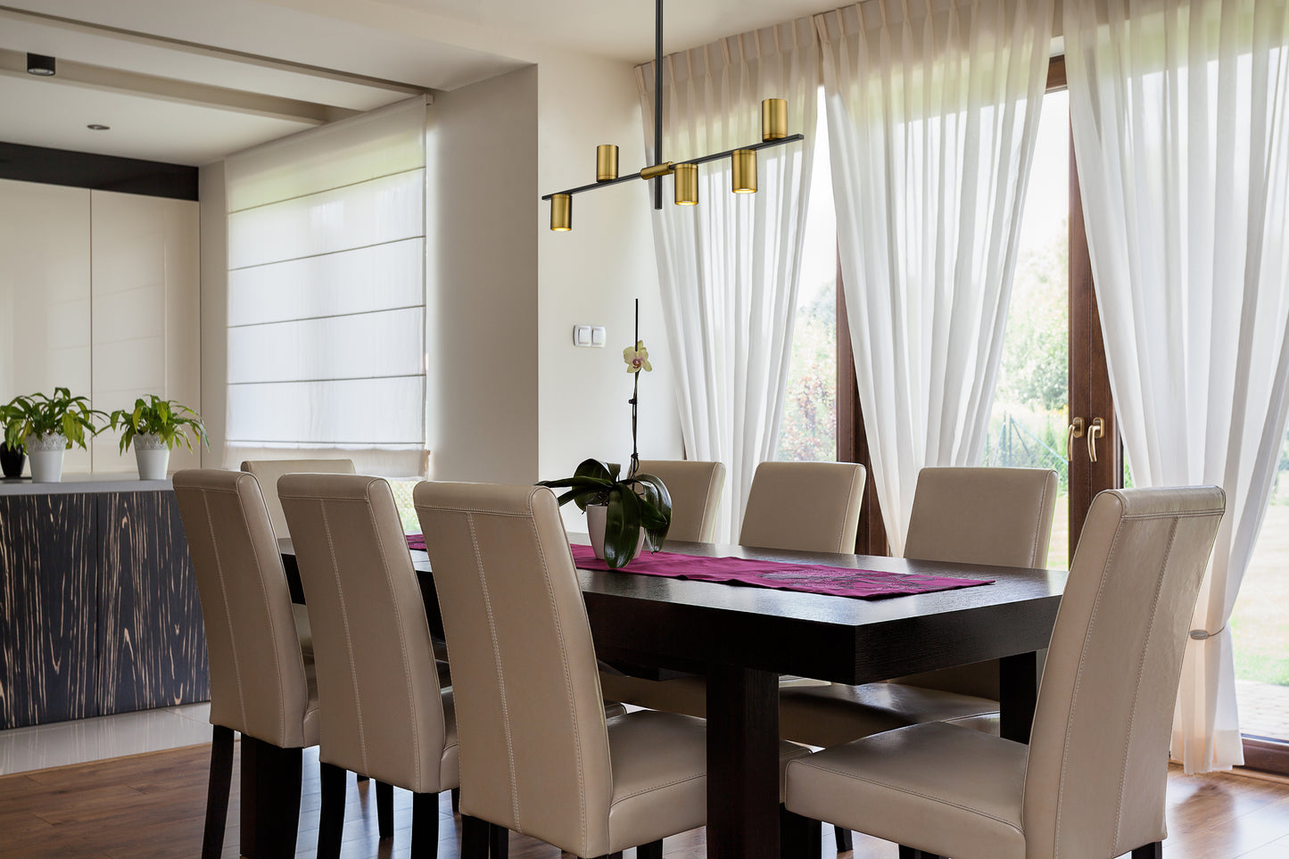 Calumet GU10 5 Light Linear Chandelier Matte Black + Olde Brass