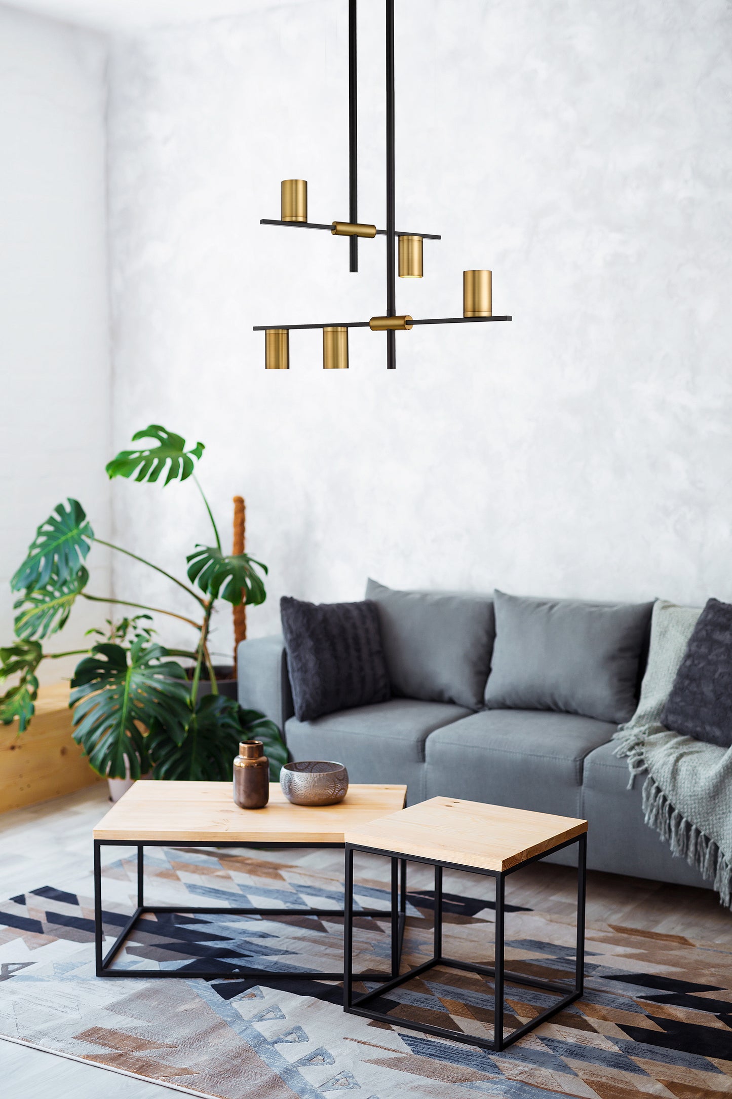Calumet GU10 5 Light Chandelier Matte Black + Olde Brass