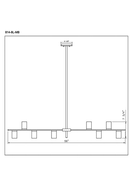 Calumet GU10 8 Light Linear Chandelier Matte Black + Olde Brass