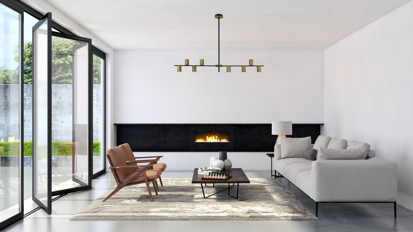Calumet GU10 8 Light Linear Chandelier Matte Black + Olde Brass