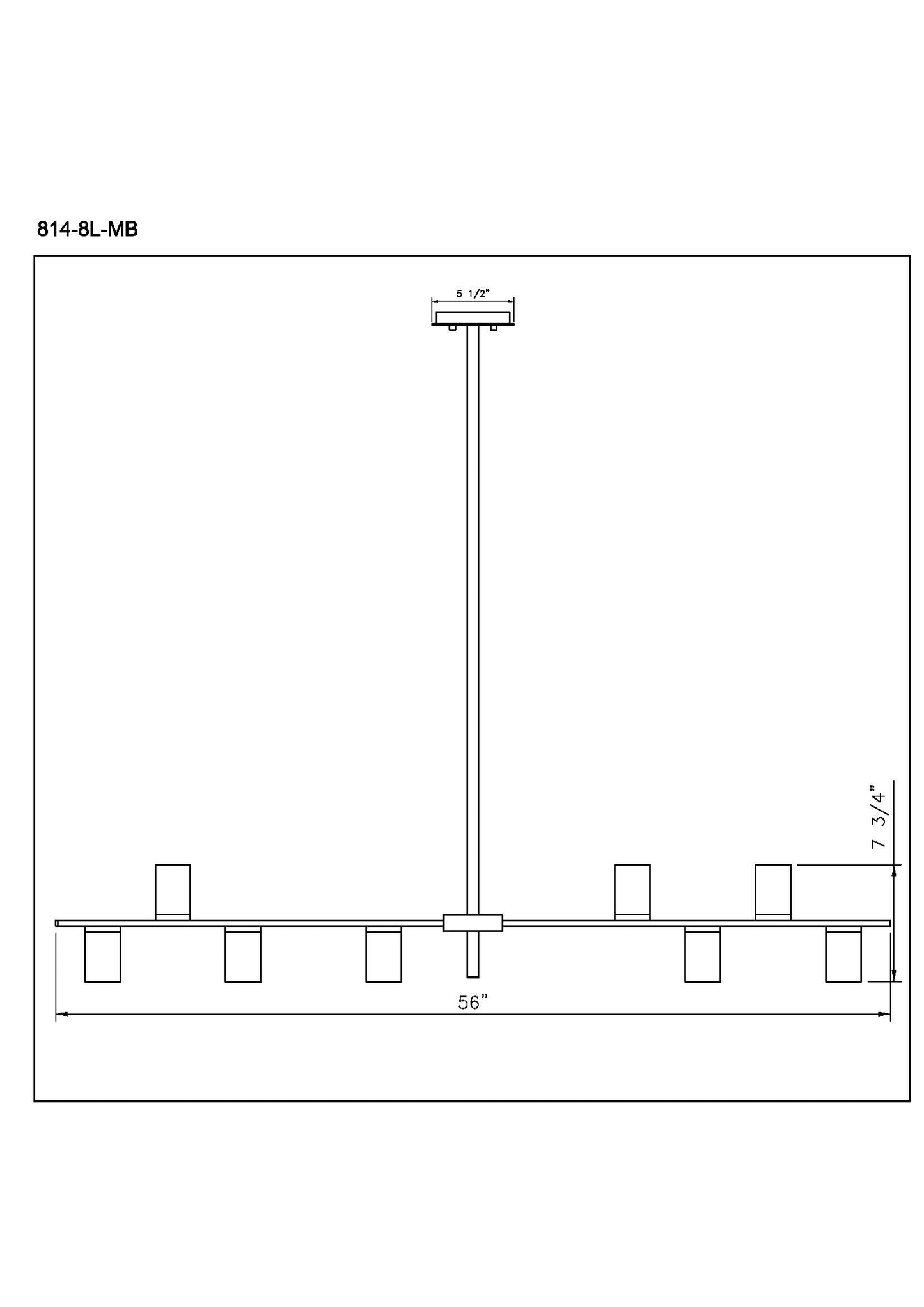 Calumet GU10 8 Light Linear Chandelier Matte Black + Polished Nickel