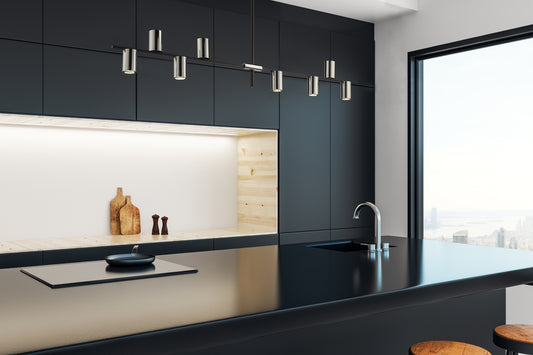 Calumet GU10 8 Light Linear Chandelier Matte Black + Polished Nickel