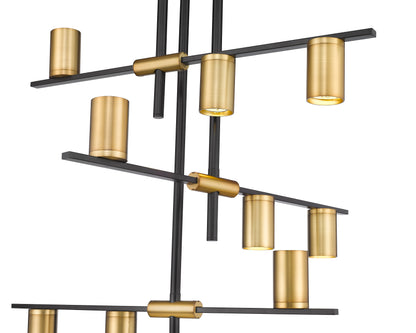 Calumet GU10 9 Light Chandelier Matte Black + Olde Brass