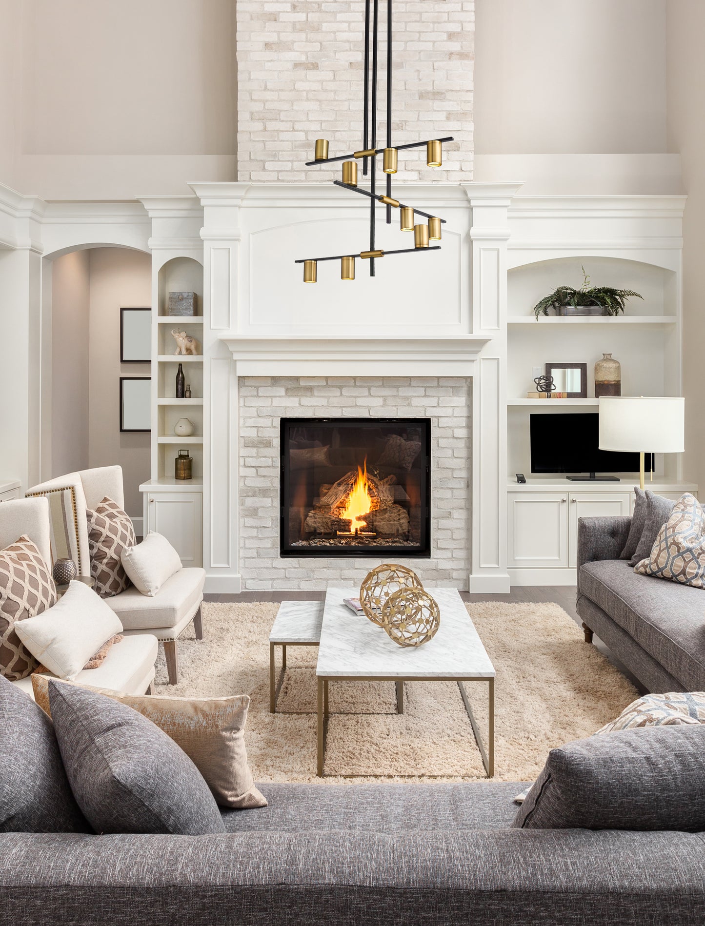 Calumet GU10 9 Light Chandelier Matte Black + Olde Brass