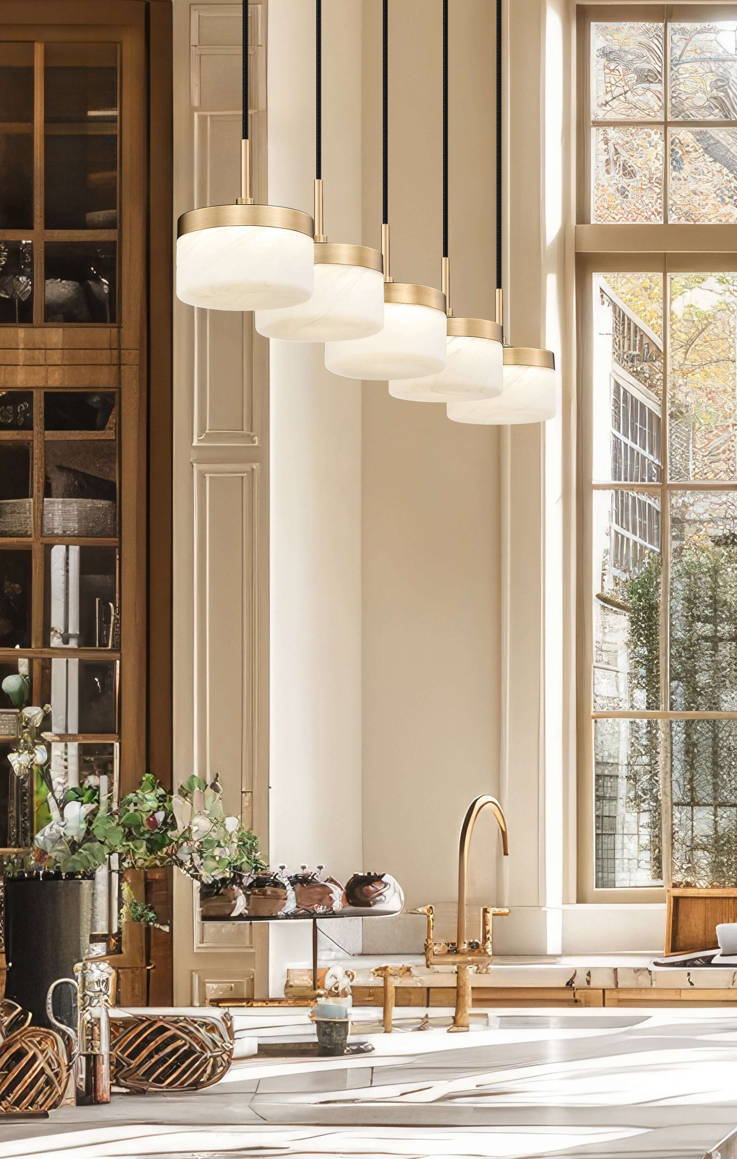 Renaud LED 5 Light Linear Chandelier Modern Gold
