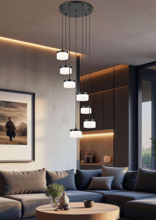 Renaud LED 7 Light Chandelier Matte Black
