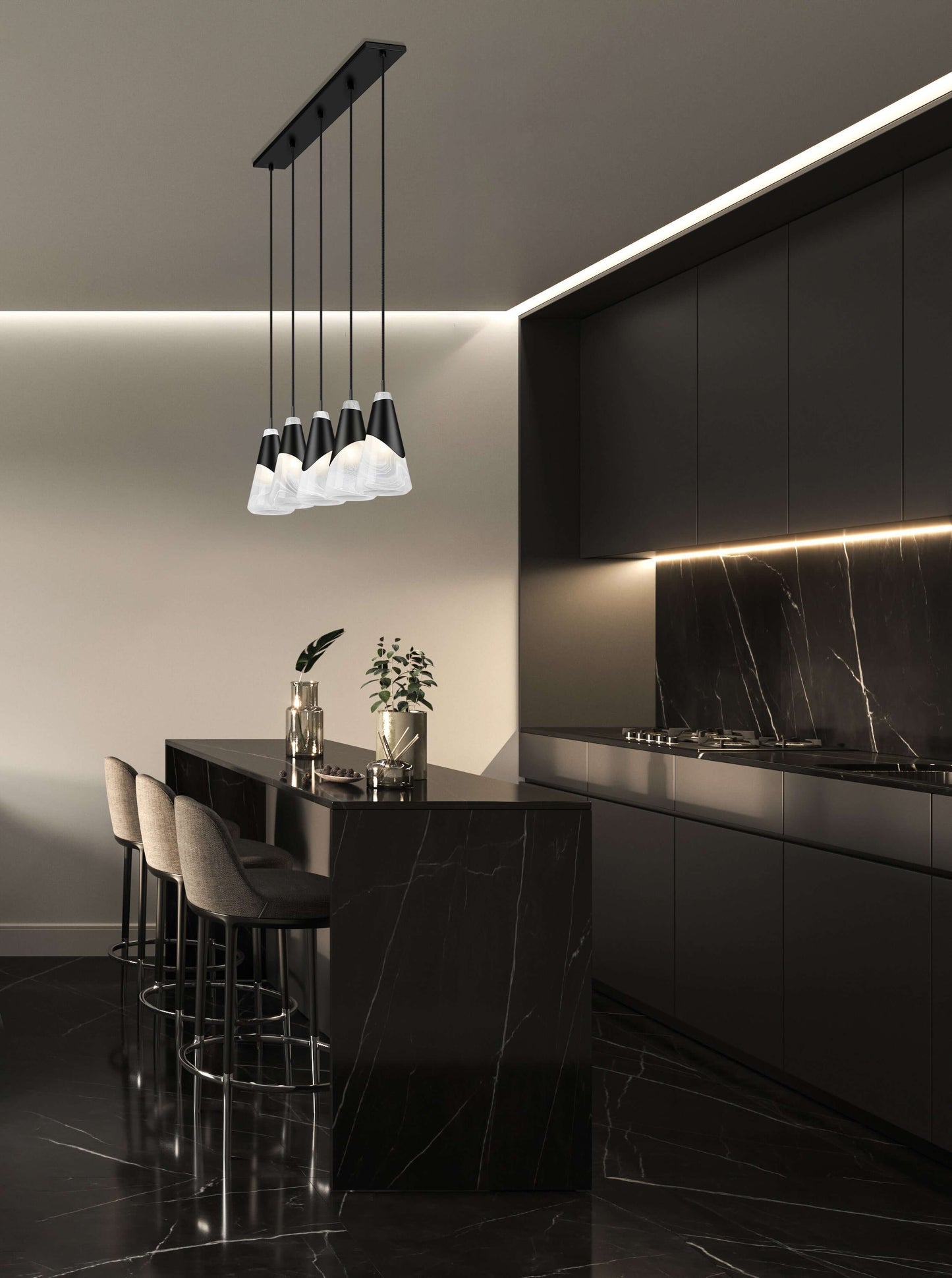 Aimie 5 Light Linear Chandelier Matte Black