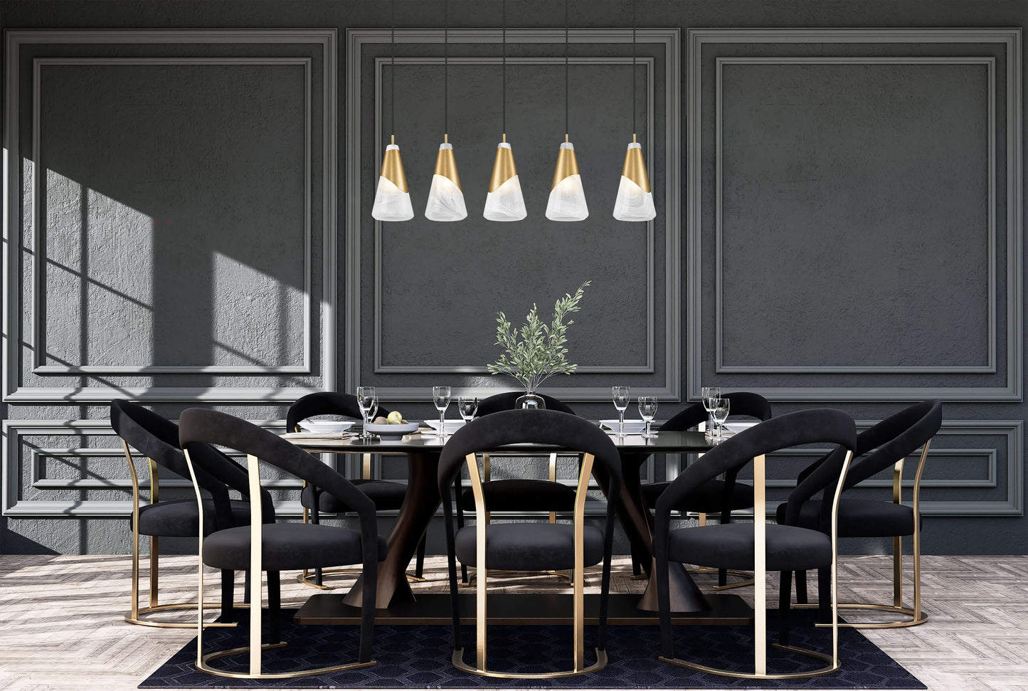 Aimie 5 Light Linear Chandelier Modern Gold