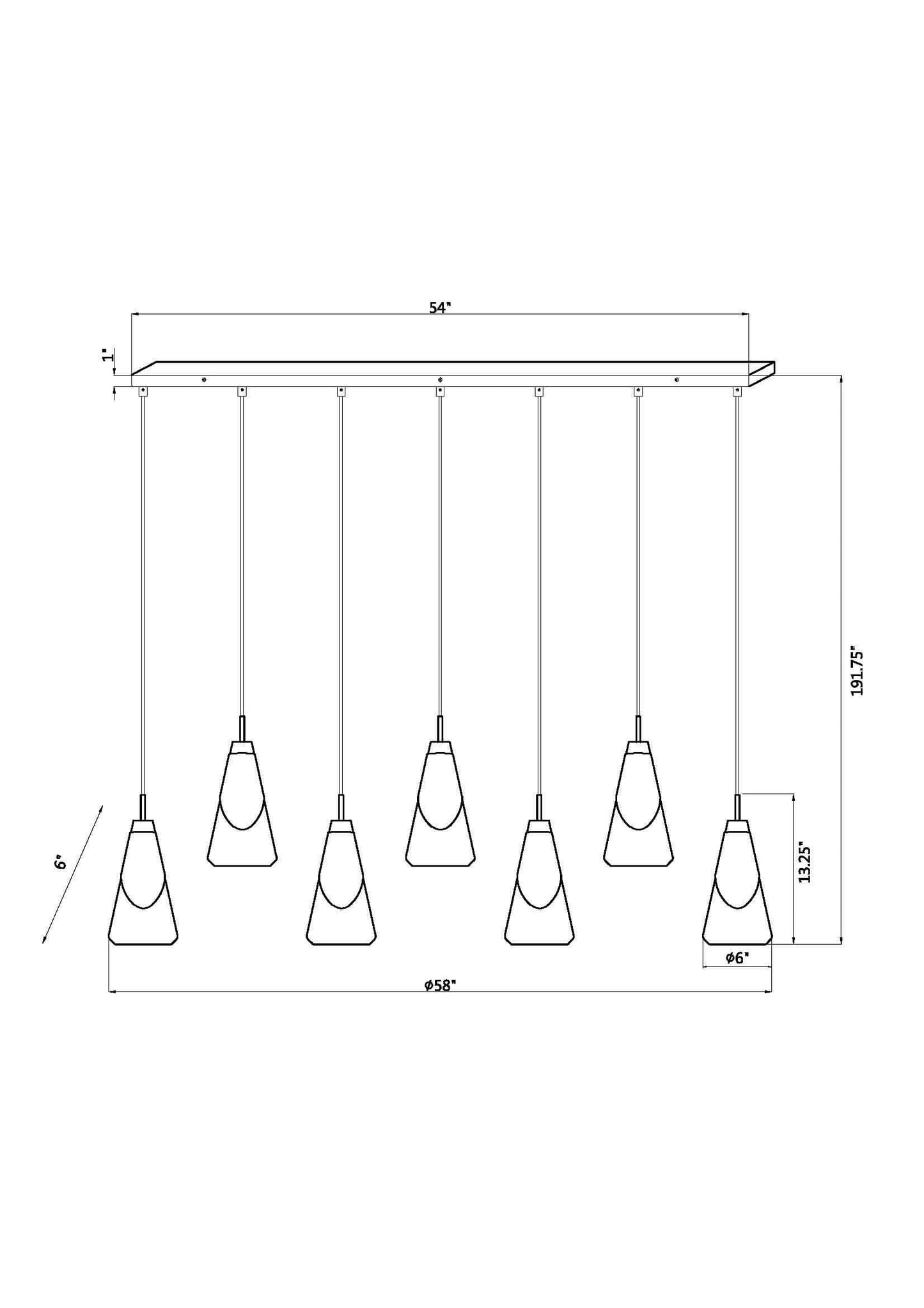 Aimie 7 Light Linear Chandelier Matte Black