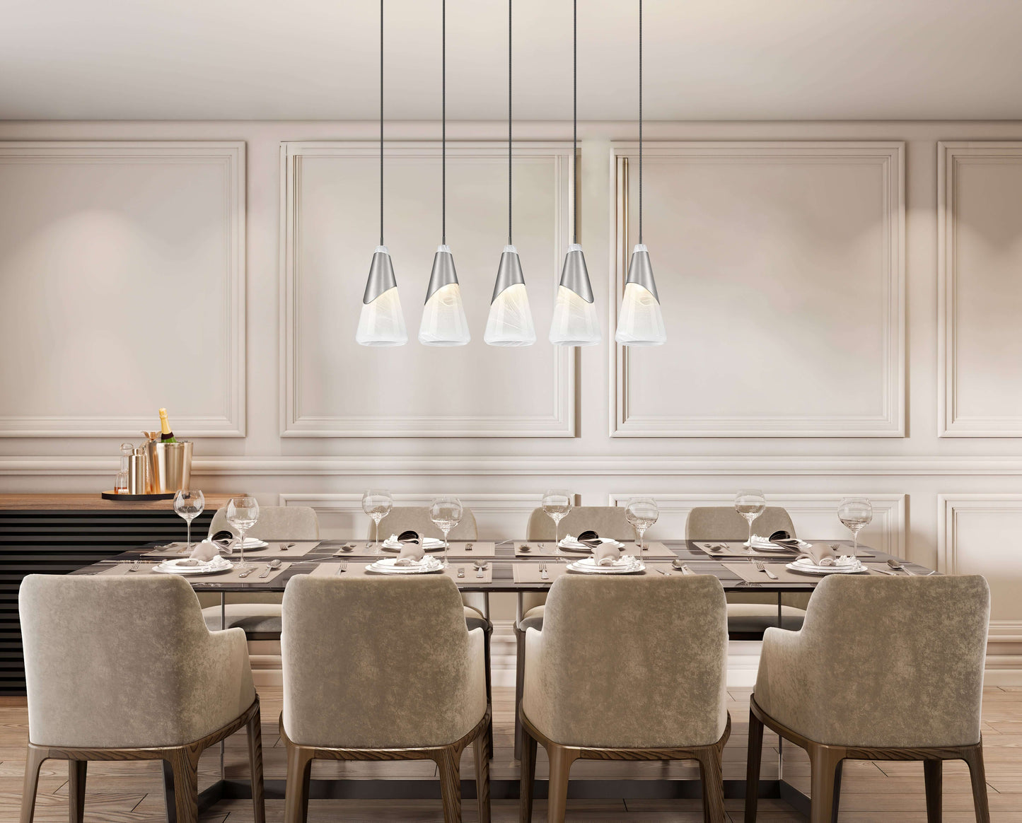 Aimie 5 Light Linear Chandelier Brushed Nickel