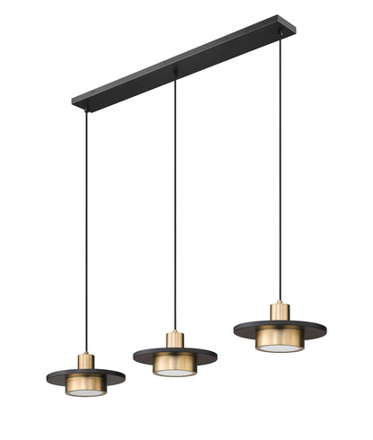 Ludo LED 3 Light Linear Chandelier Matte Black + Modern Gold