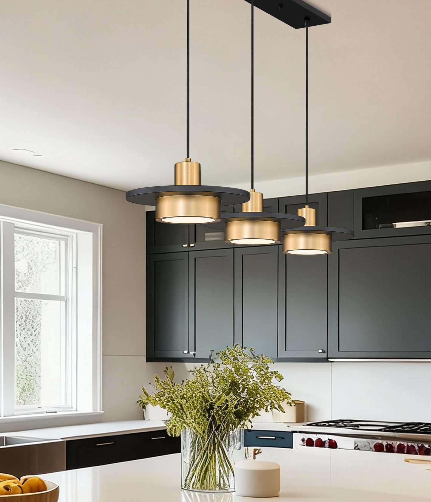 Ludo LED 3 Light Linear Chandelier Matte Black + Modern Gold
