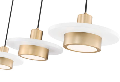 Ludo LED 3 Light Linear Chandelier Matte White + Modern Gold
