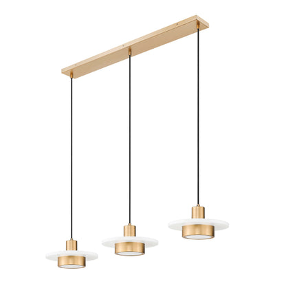 Ludo LED 3 Light Linear Chandelier Matte White + Modern Gold