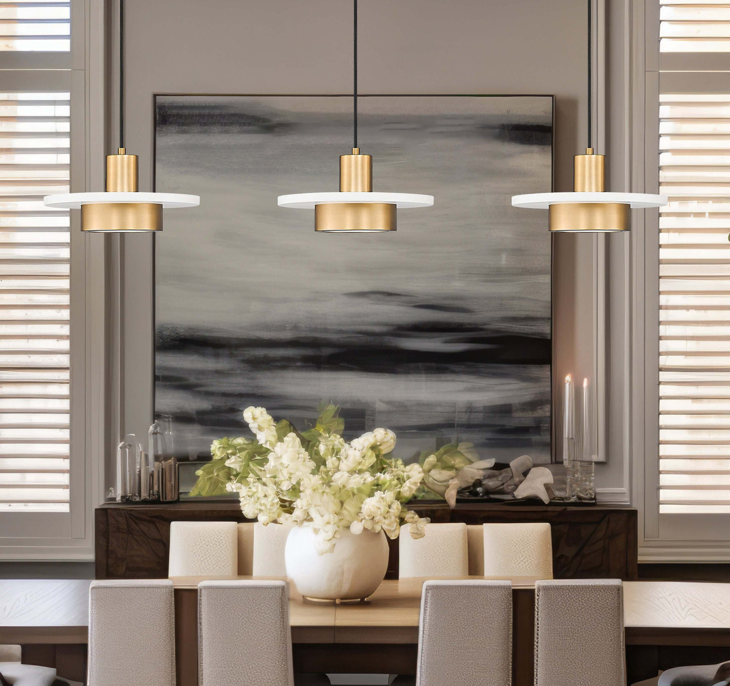Ludo LED 3 Light Linear Chandelier Matte White + Modern Gold