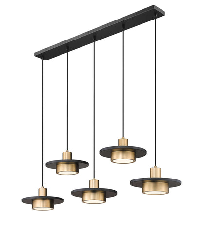 Ludo LED 5 Light Linear Chandelier Matte Black + Modern Gold