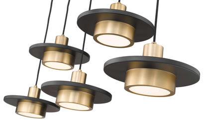 Ludo LED 5 Light Linear Chandelier Matte Black + Modern Gold