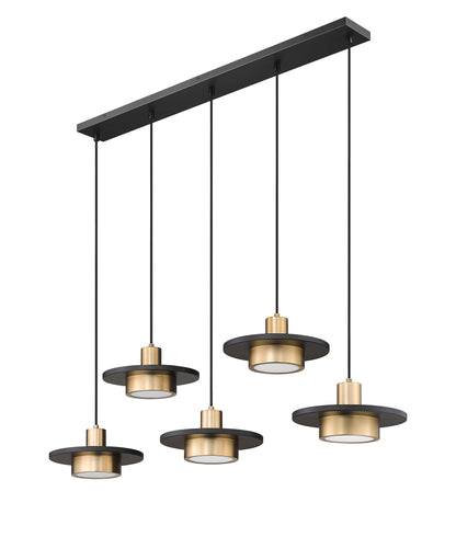 Ludo LED 5 Light Linear Chandelier Matte Black + Modern Gold