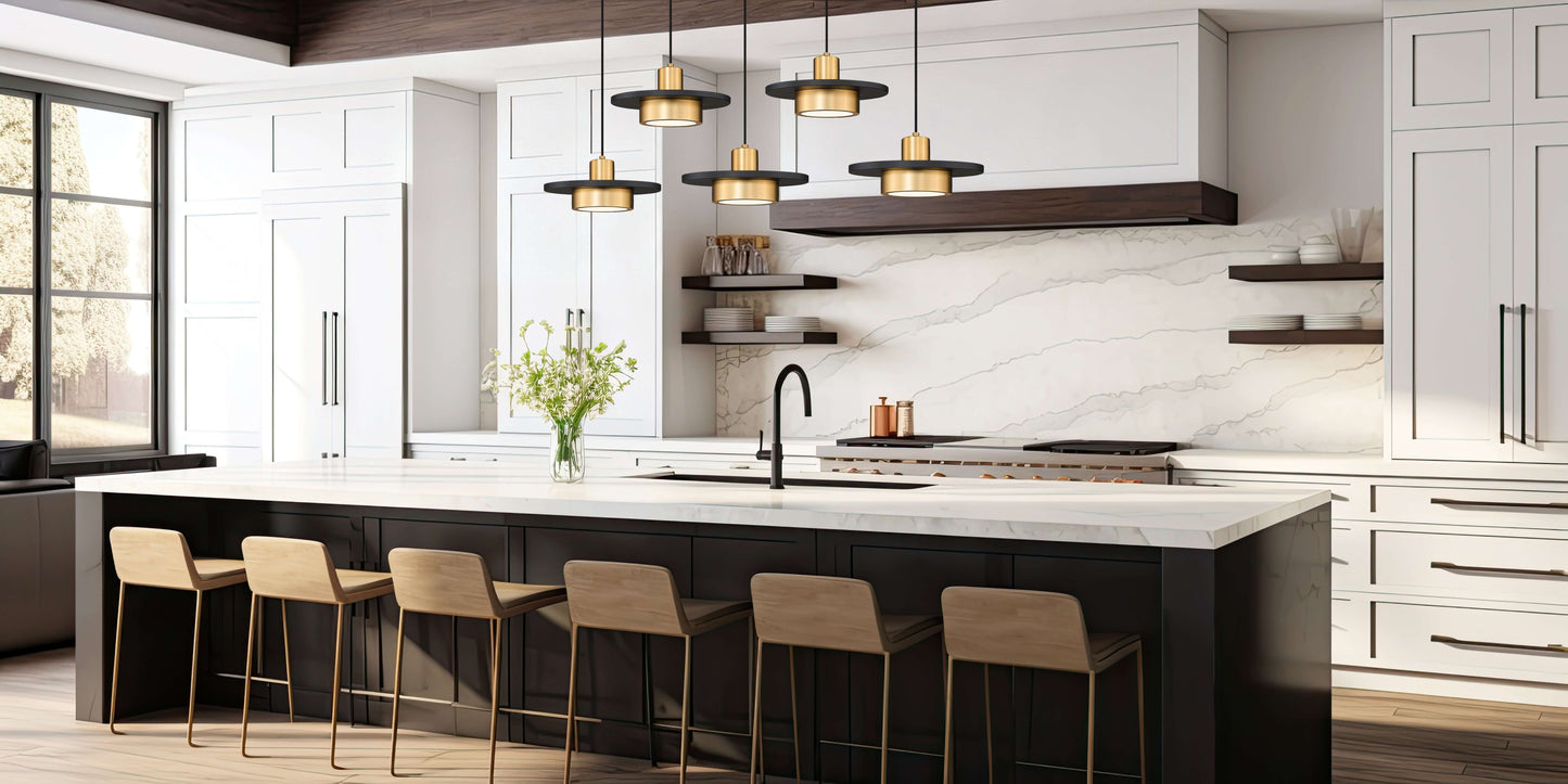 Ludo LED 5 Light Linear Chandelier Matte Black + Modern Gold