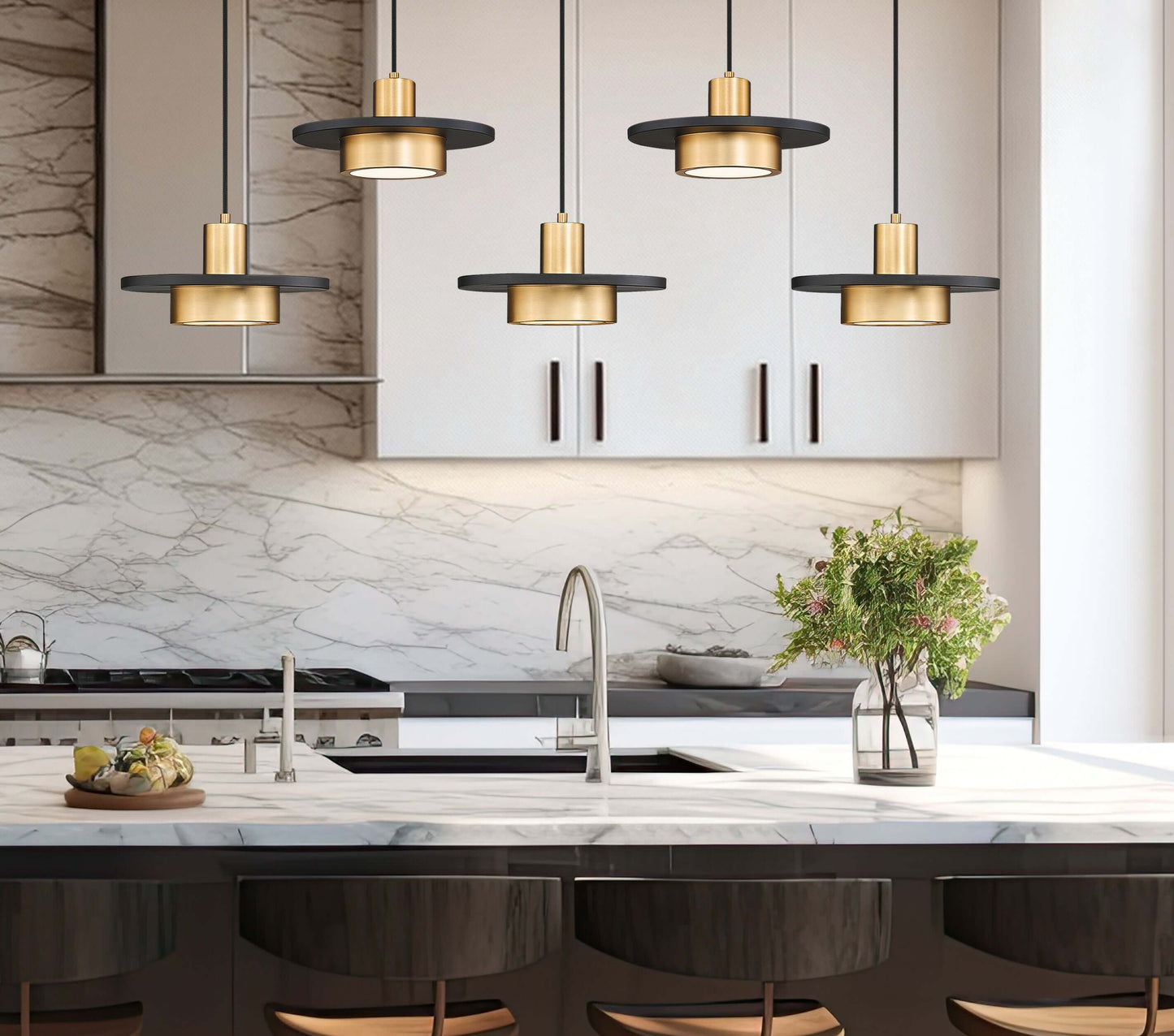 Ludo LED 5 Light Linear Chandelier Matte Black + Modern Gold