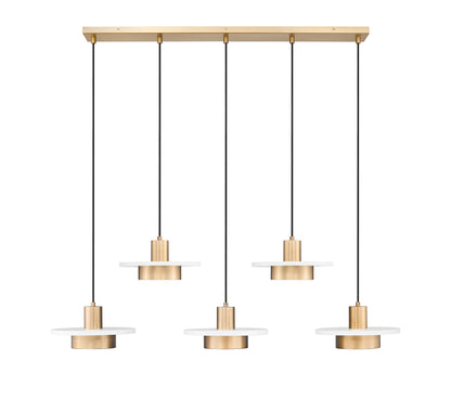 Ludo LED 5 Light Linear Chandelier Matte White + Modern Gold