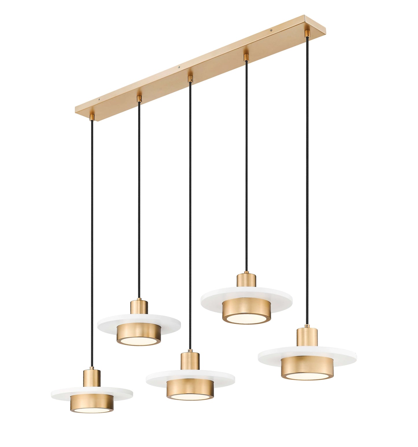 Ludo LED 5 Light Linear Chandelier Matte White + Modern Gold