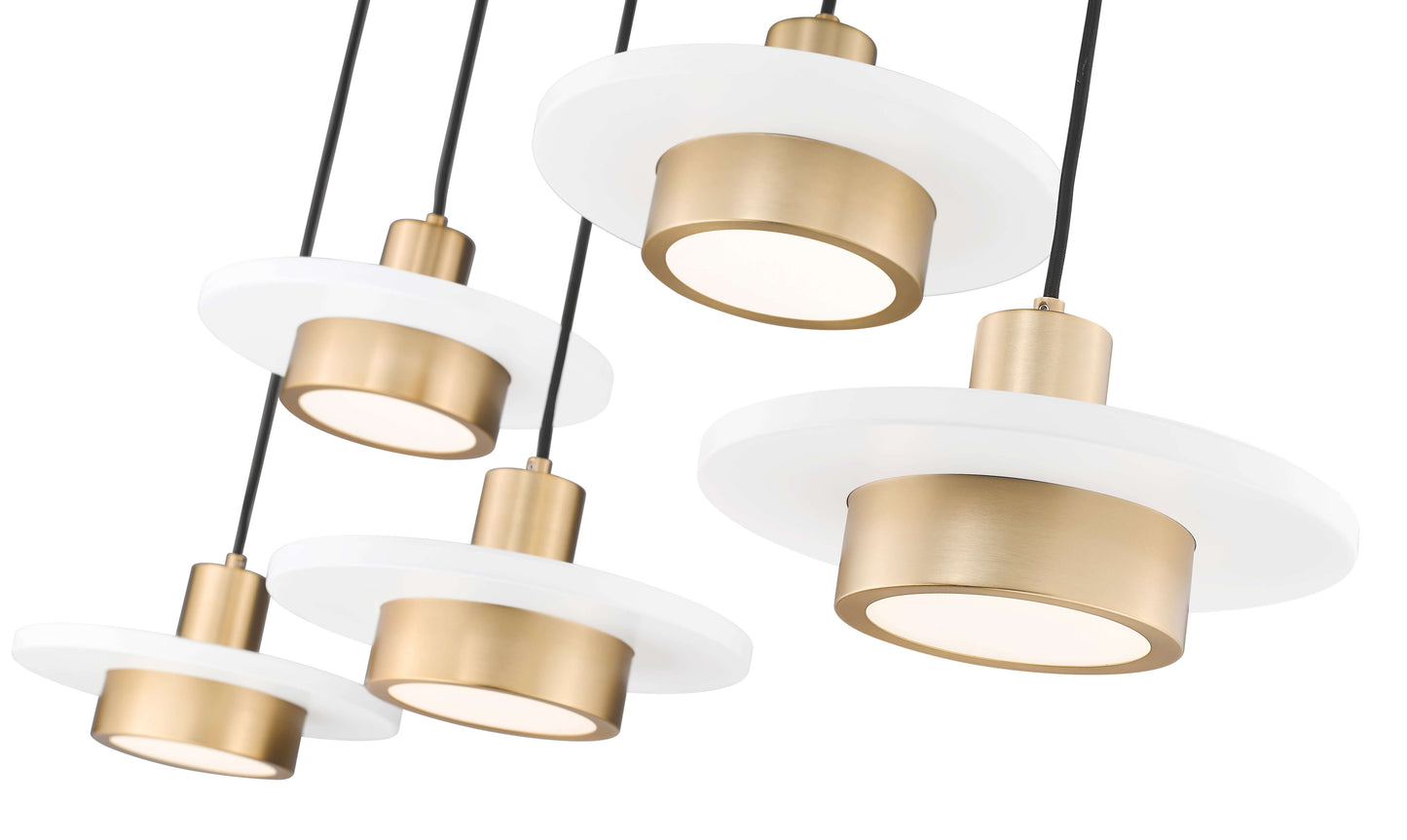 Ludo LED 5 Light Linear Chandelier Matte White + Modern Gold