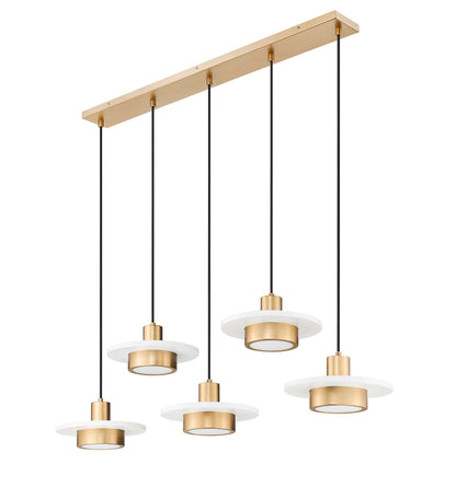 Ludo LED 5 Light Linear Chandelier Matte White + Modern Gold