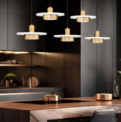 Ludo LED 5 Light Linear Chandelier Matte White + Modern Gold