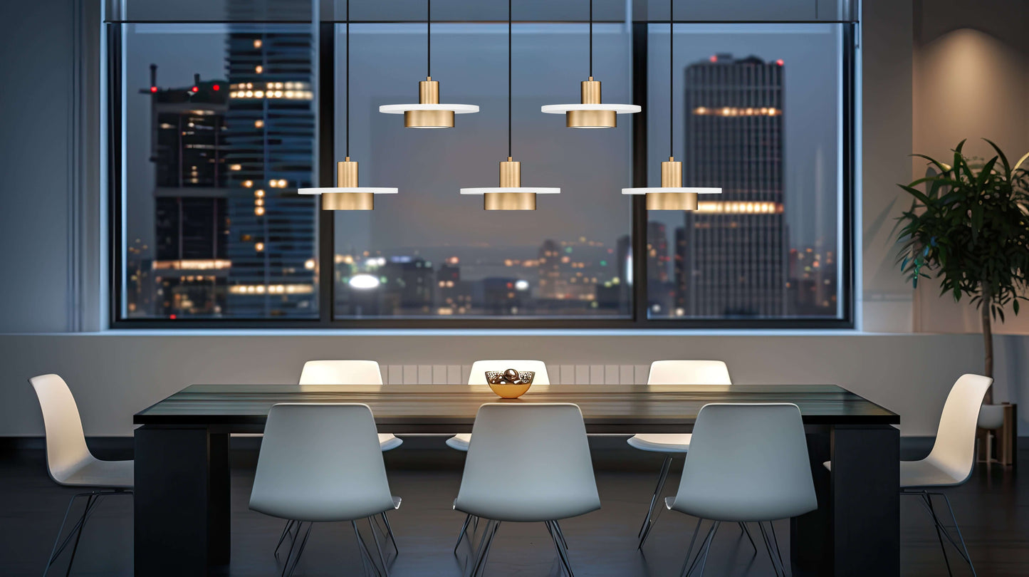 Ludo LED 5 Light Linear Chandelier Matte White + Modern Gold