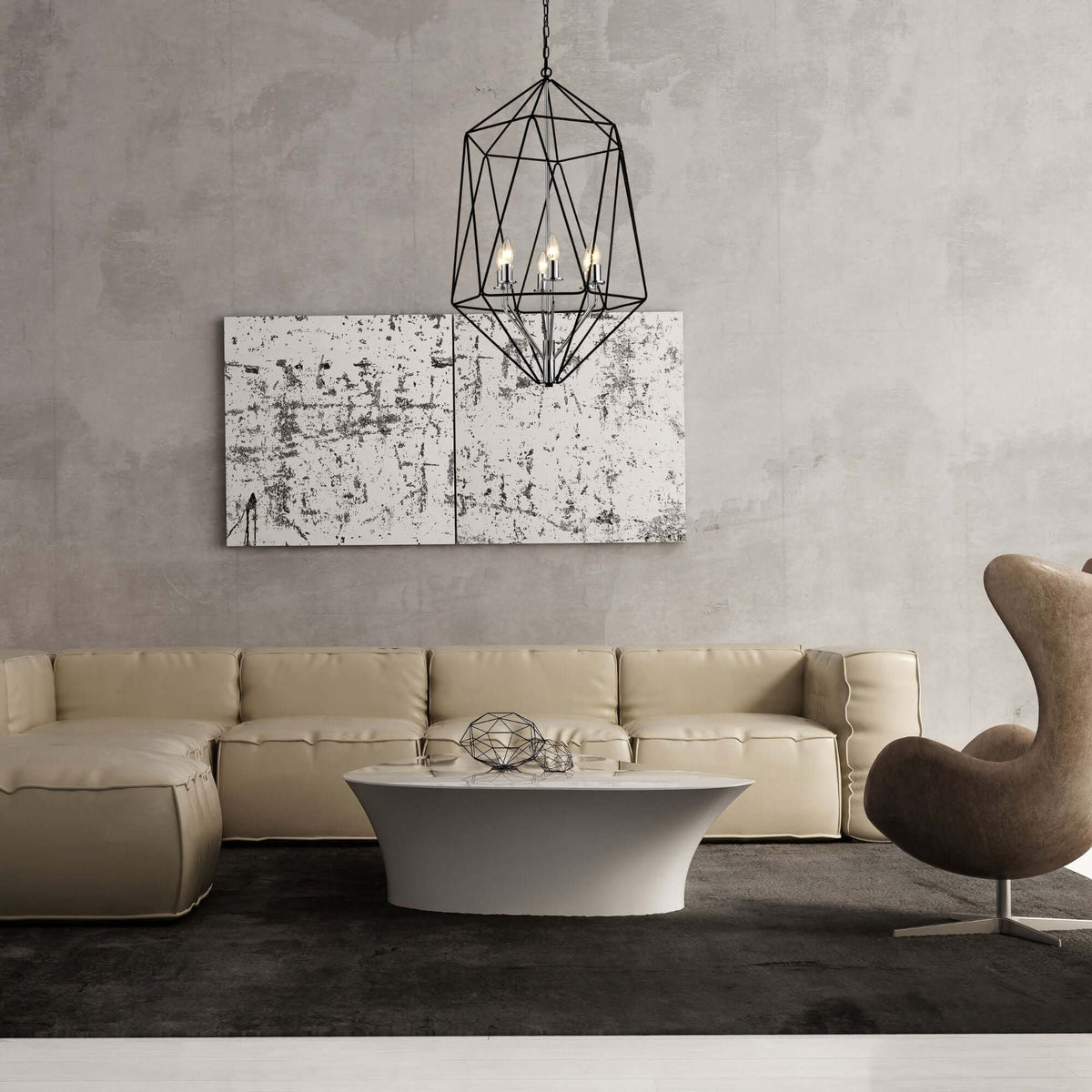 Geo 6 Light Chandelier Matte Black + Chrome