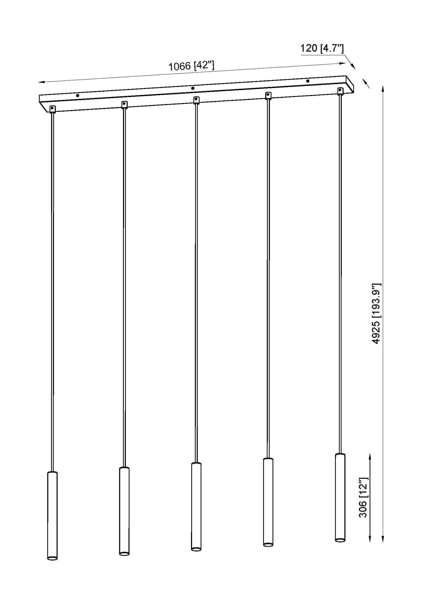 Forest LED 5 Light Linear Chandelier Matte Black