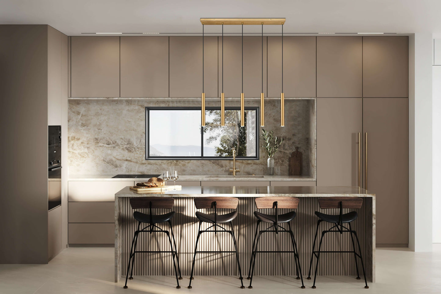 Forest LED 5 Light Linear Chandelier Modern Gold