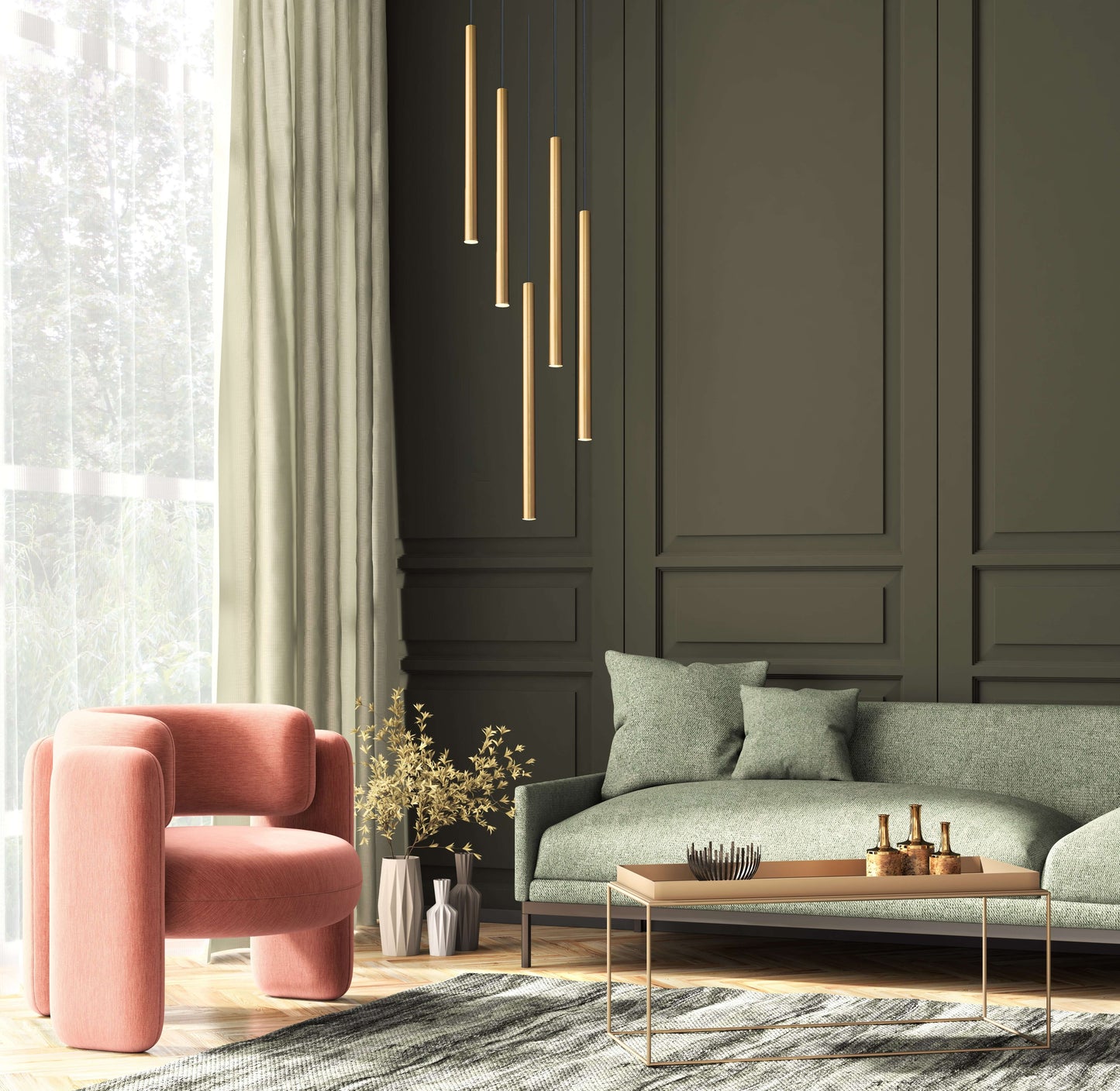 Forest LED 5 Light Chandelier Modern Gold