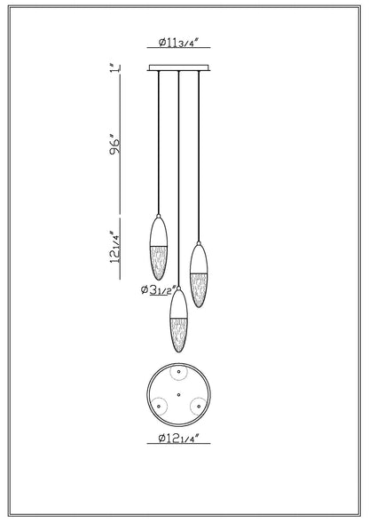 Ecrou 3-Light 12" Multi Drop Chandelier