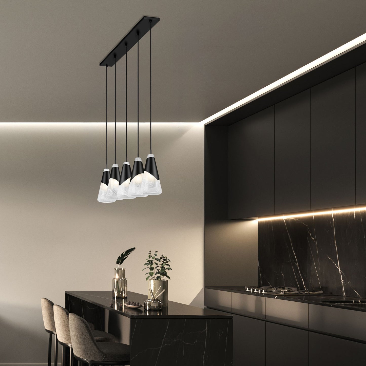 Aimie 5 Light Linear Chandelier Matte Black
