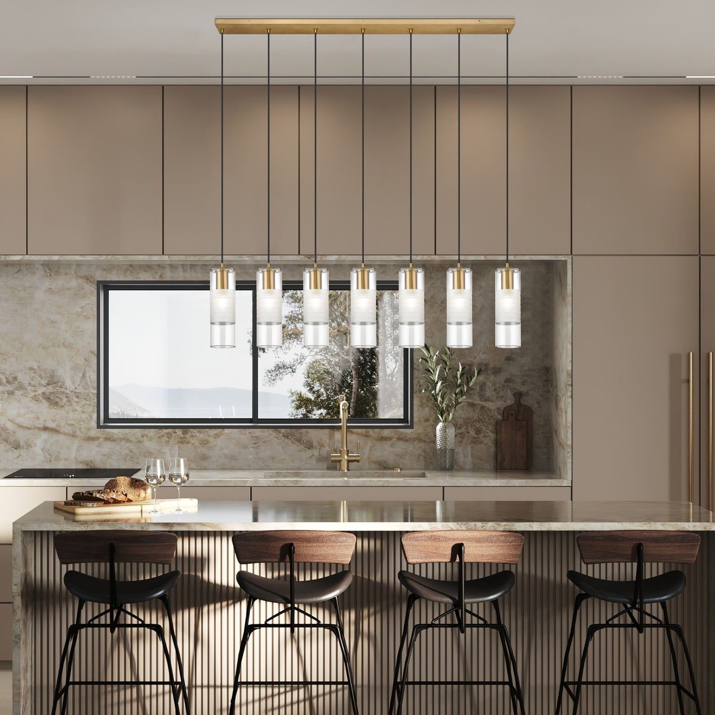 Alton 7 Light Linear Chandelier Modern Gold